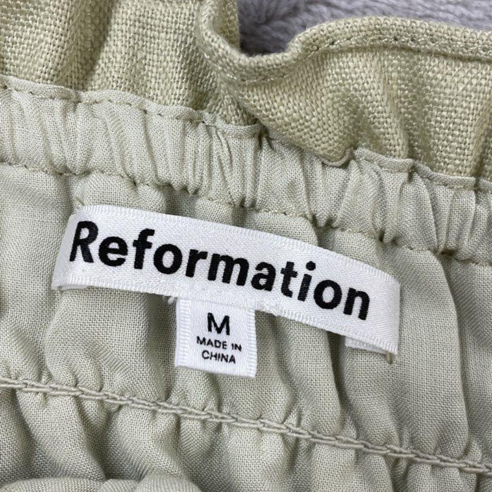 Reformation Lena Linen Tube Top Smocked Strapless Crop Flax Beige Size M - Picture 4 of 5